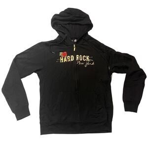 Hard Rock New York Women's Black Zip-Up Hoodie Gold Foil Roses Sequined XL